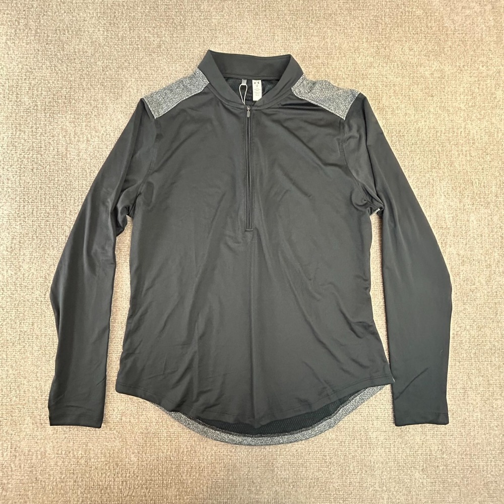 Under Armour Golf Shirt Womens L Black Gray Stretch Long Sleeve‎ Fitted 1/2 Zip